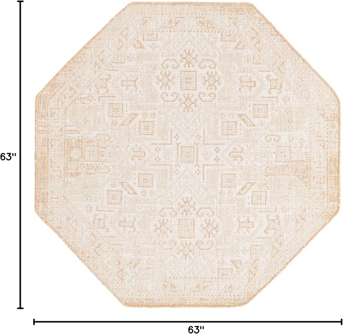 Unique Loom Outdoor Aztec Collection Area Rug - Coba (5' 3" Octagon, Natural/ Ivory)