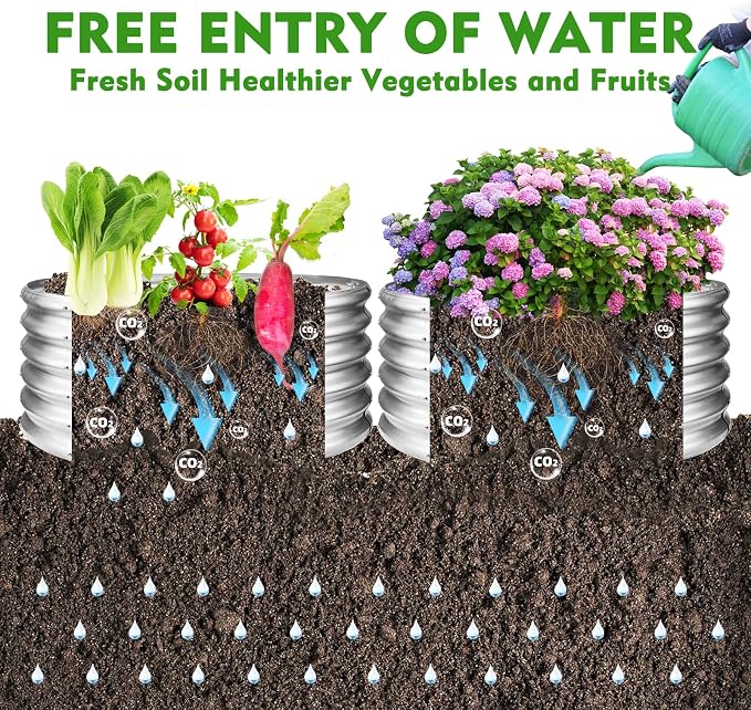 YSEJOMP 17" Tall Round Outdoor Garden Raised Garden Bed Kits-0.8MM Thick Metal Raised Planter Bed/Ground Planter Box for Variety of Flowers,Herbs,Vegetables,Trees (Silver, 40 Dia X 16.5 inches)