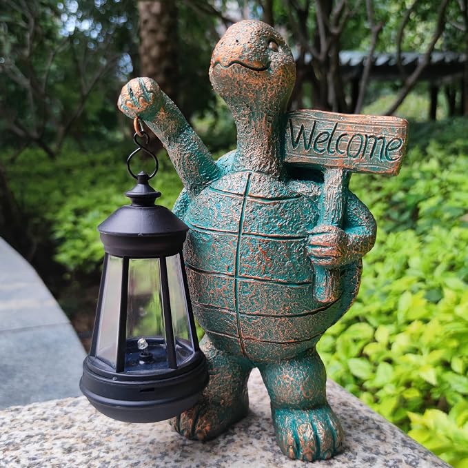 Turtle Garden Statue Outdoor Décor with Solar Lights Lantern,Turtle Solar Light Figurines Outside Decorations for Yard，Lawn ,Patio, Balcony, Unique Housewarming Gifts