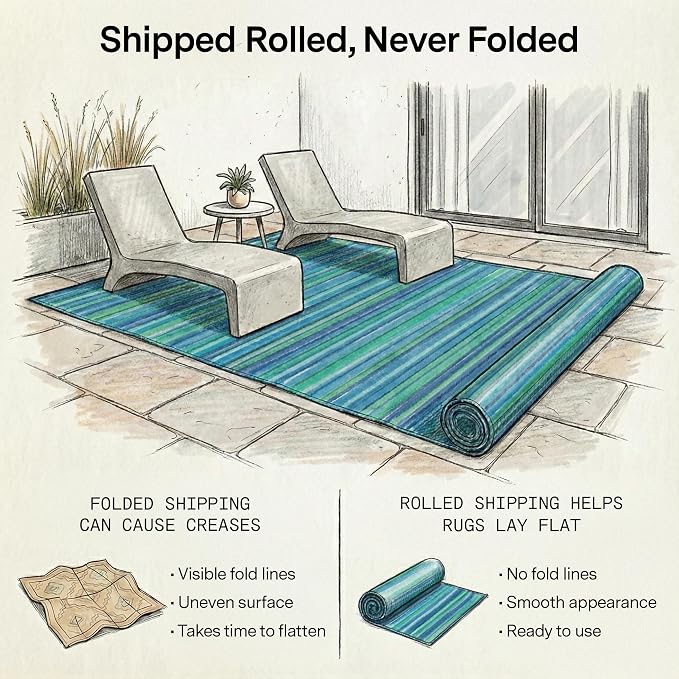 Fab Habitat Outdoor Rug - Waterproof, Fade Resistant, Crease-Free - Premium Recycled Plastic - Striped - Porch, Deck, Balcony, Hallway, Poolside - Cancun - Turquoise & Moss Green - 2.5 x 8 ft Runner