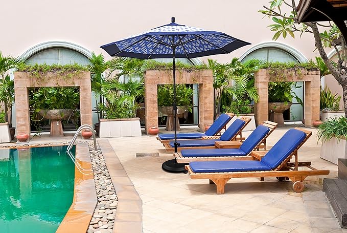 California Umbrella 9' Round Aluminum Market Umbrella, Crank Lift, Collar Tilt, Bronze Pole, Antique Beige Olefin
