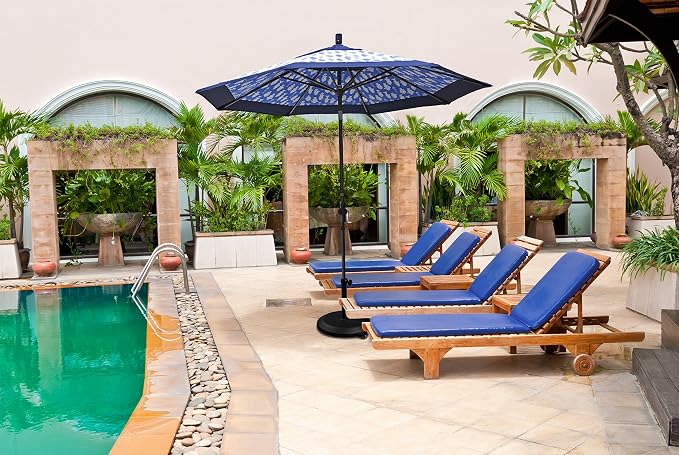 California Umbrella 9' Round Aluminum Market Umbrella, Crank Lift, Collar Tilt, Bronze Pole, White Olefin