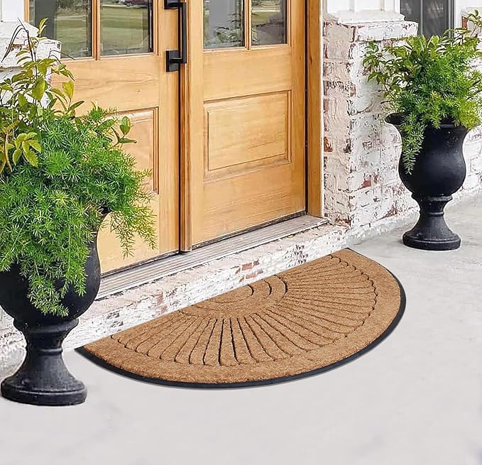 A1HC Natural Coir Doormat 36 x 72 Inch, Heavy Duty Large Front Door Mat for Outside Entrance, Non-Slip Rubber Backing, Low Profile, Durable Welcome Entry Mat, Easy to Clean - Semicircular
