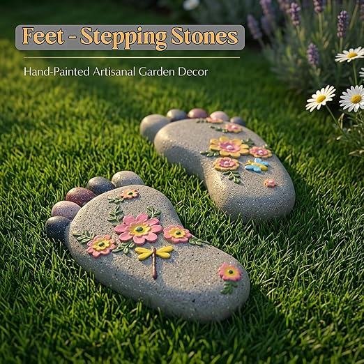 Outdoor Lawn Footprint Stepping Stones — Decorative Paving Stones Suitable for terraces, Vegetable Gardens, Gardens, or walkways， Home Decor Footprint Commemorative Stone Set (2 Pieces)