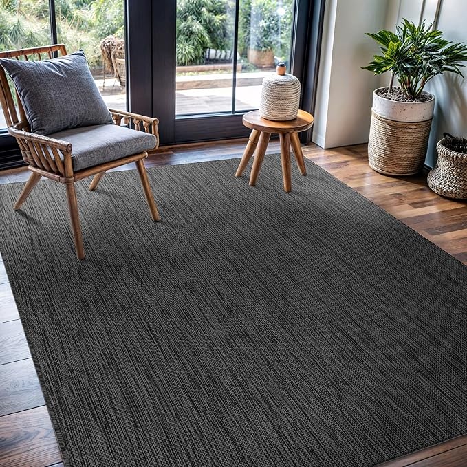 CAMILSON Outdoor Rug 9x12 Modern Area Rugs for Large Indoor and Outdoor Patios and Porches - Waterproof, Washable, Non-Shedding, Easy-to-Clean Outside Carpet (9 x 12, Solid - Dark Gray)