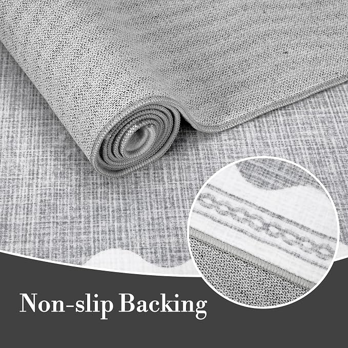 3x5 Scalloped Area Rugs Grey Washable Entryway Bedroom Rug | Solid Tan Rug for Bedroom Girls, Non Slip Throw Carpet With Rubber Back, Soft Dorm Nursery Scalloped Rugs for Dining Room