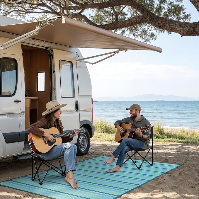 GENIMO Outdoor Rug for Patio Clearance, 6'x9' Reversible Plastic Straw Rugs, Lightweight Waterproof RV Camping Mat for Camper, Balcony, Deck, Backyard, Picnic, LightBlue