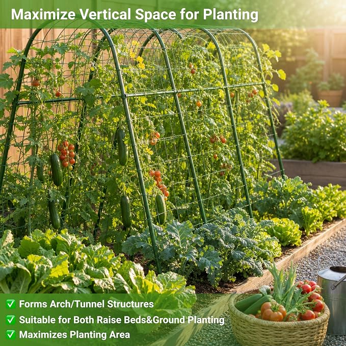 Cucumber Trellis for Raised Bed, U-Shape Arch Metal Garden Trellis for Climbing Plants, Heavy Duty Plant Trellis Outdoor, Easy Assembly Rustproof Trellis for Vines (U Frame Trellis)