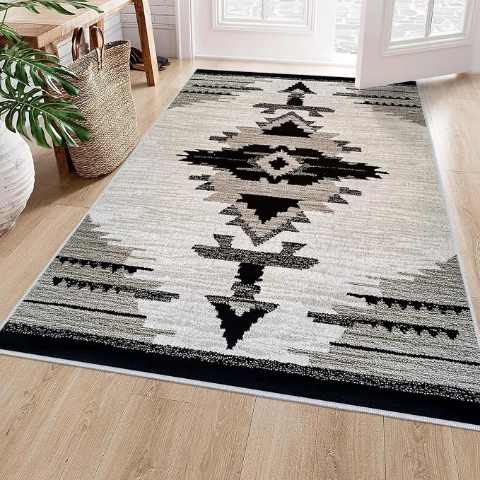 Western Area Rug Southwestern Aztec Navajo Washable 3x5 Rugs for Living Room Bedroom Southwest Tribal Gray Beige Non-Slip Soft Floor Large Carpet for Office Entryway Bathroom