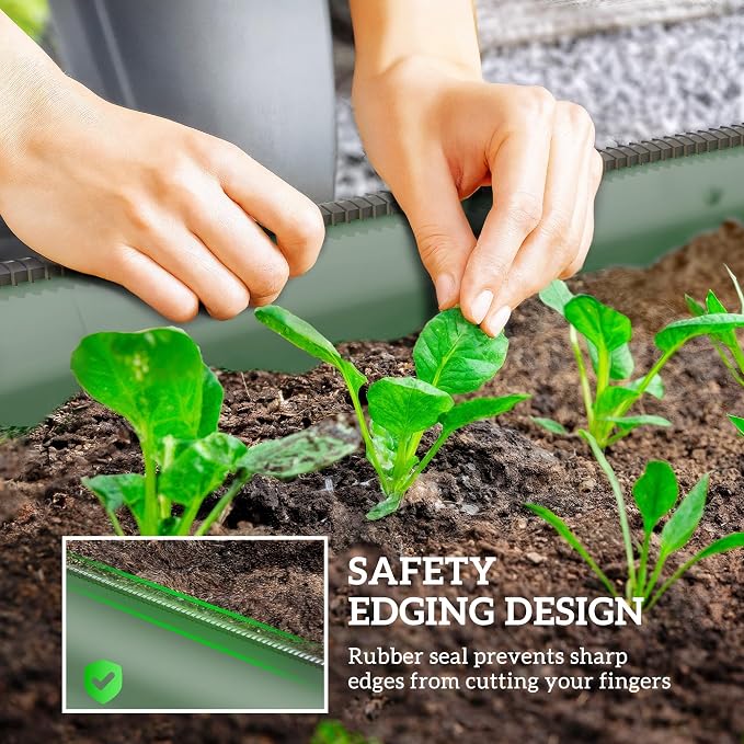 Outsunny 5' x 2' x 1' Galvanized Raised Garden Bed Kit, Outdoor Metal Elevated Planter Box with Safety Edging, Easy DIY Stock Tank for Growing Flowers, Herbs & Vegetables, Green