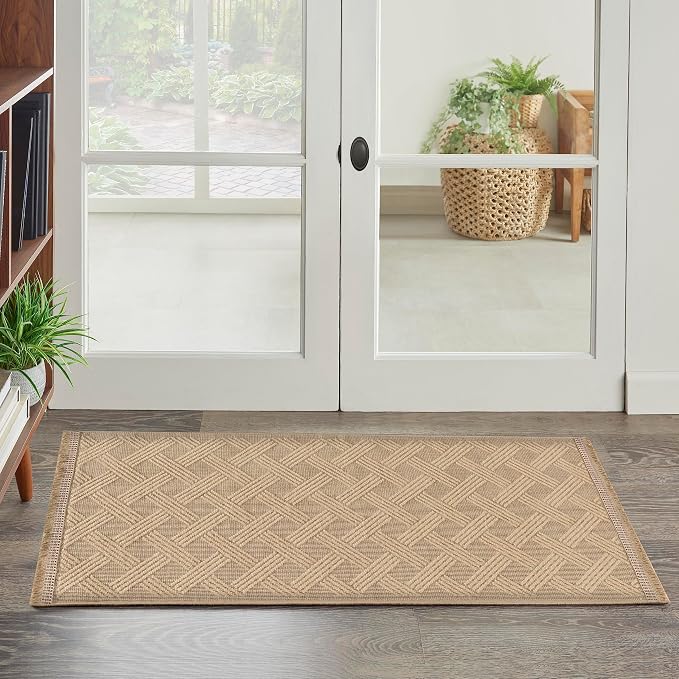 Nourison Home Washable Organic Geometric Natural 2' x 4' Area -Rug, Easy -Cleaning, Non Shedding, Bed Room, Living Room, Dining Room, Kitchen (2x4) )