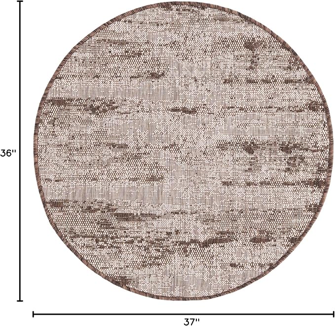 Unique Loom Outdoor Modern Collection Area Rug - Cartago (3' Round, Brown/ Ivory)