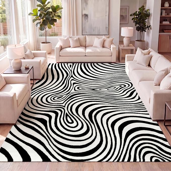JONATHAN Y Maribo High-Low Abstract Striped Black/White 4x6 Area Rug Indoor, Non-Shedding, Stain Resistant for Bedroom, Living Room, Kitchen (SCN103F-4)