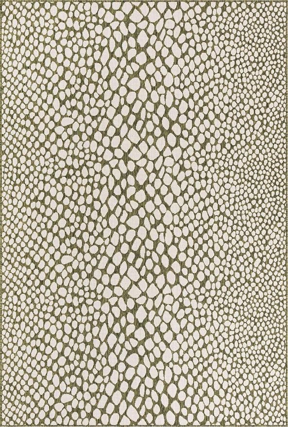 Unique Loom Outdoor Collection Area Rug - Cape Town (6' 1" x 9' Rectangle, Green/ Ivory)