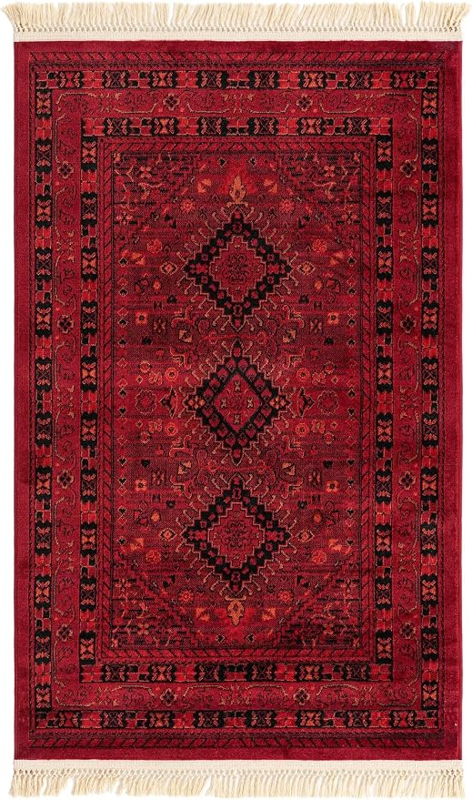 Unique Loom Tekke Collection Area Rug - Sheibani (3' 3" x 5' 3" Rectangle, Red/ Black)