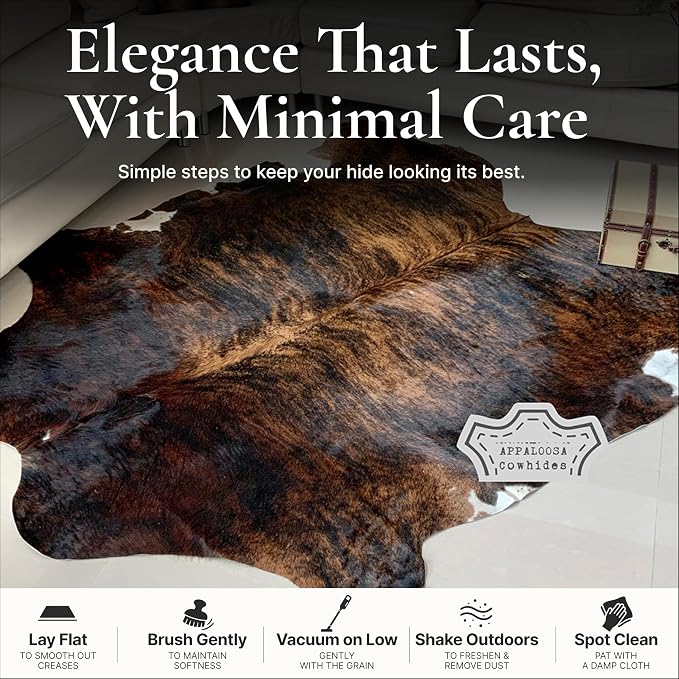 Dark Brindle Cow Hide Rug 5x6 ft, Genuine Hair on Hide | Real cowhide rug, dark brown and black brindle stripes. Natural cow skin anchor piece for modern, boho or western rooms