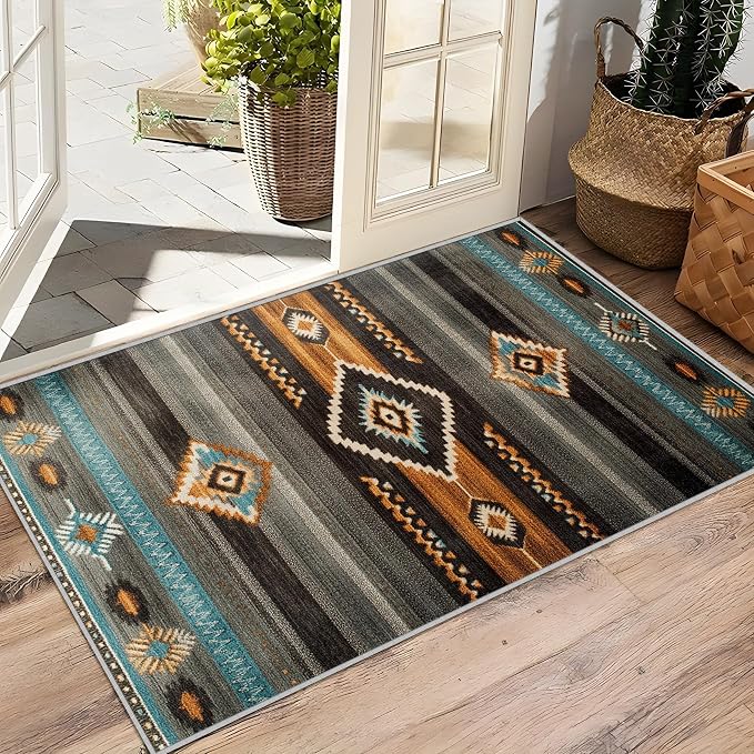 Southwest Rugs for Living Room - 8x10 Rug, Navajo Style Rug for Living Room, Aztec Tribal Washable Rugs for Bedroom, Aztec Area Rug, Native American Carpet - Home Decor, Southwest Gifts