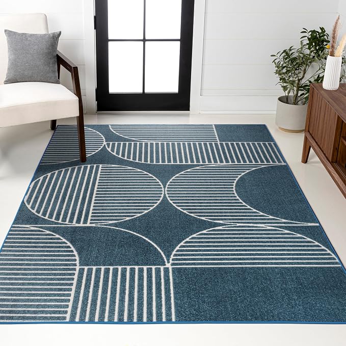 JONATHAN Y Nordby High-Low Arch Striped Navy/Cream Indoor/Outdoor Area Rug, 4x6, Contemporary, Bohemian, Transitional for Bedroom,Kitchen,Living Room,Non Shedding,Easy-Washing (SCN104A-4)