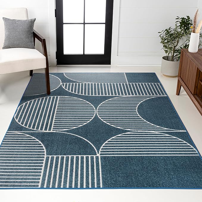 JONATHAN Y Nordby High-Low Arch Striped Navy/Cream Indoor/Outdoor Area Rug, 8x10, Contemporary, Bohemian, Transitional for Bedroom,Kitchen,Living Room,Non Shedding,Easy-Washing (SCN104A-8)