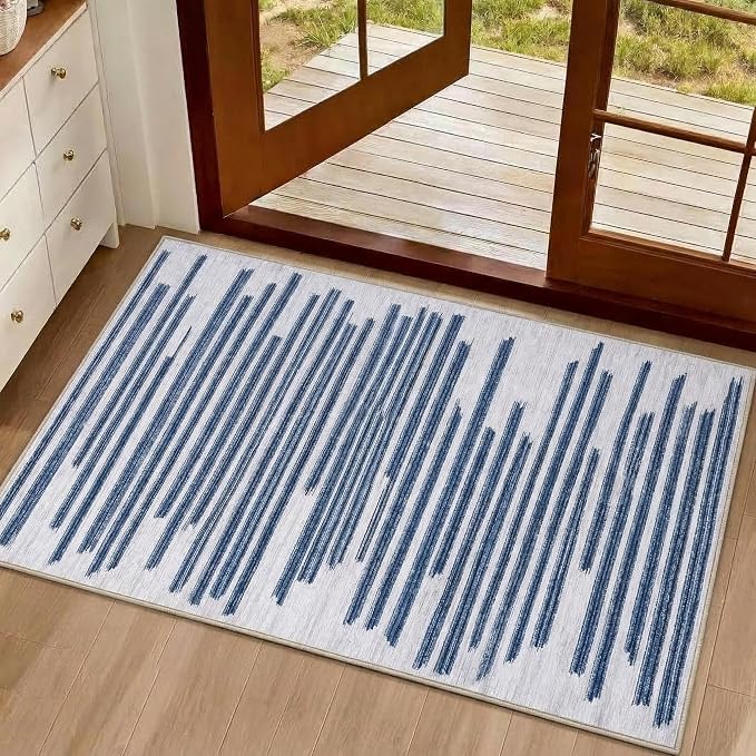 GarveeHome 2x3 Washable Rug Before Upstairs Non Slip Low Pile Entry Rug | Low pIle Striped Doormat Modern Stain Resistant Kitchen Rug for Bedroom Hallway Dining Room Living Room