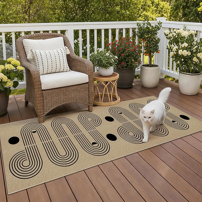 UERMEI 2x6 Outdoor Jute Runner Rug Neutral Washable Geometric Brown | Patio Non Slip Indoor Runners Carpet for Hallway Kitchen Bedroom Porch Laundry Bathroom