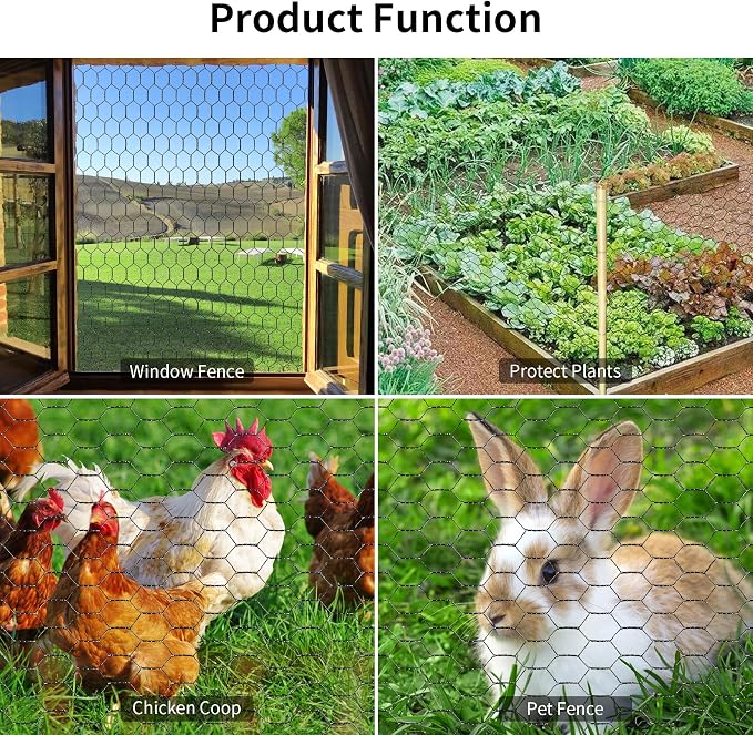 Chicken Wire 15.7 in x 393.7 in Poultry Wire Netting Hexagonal Galvanized Mesh Garden Fence Barrier for Pet Rabbit Chicken Fencing with 100 Pcs Cable Zip Ties(PVC-Coated)