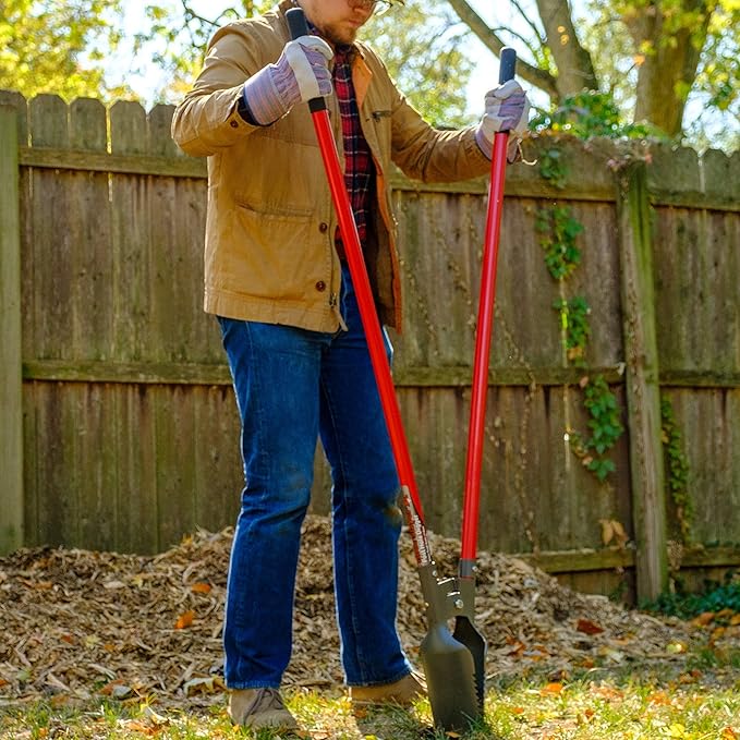 Root Slayer 23411 Post Hole Digger for Fence Installation and Soil Digging,Fiberglass Shaft, Heavy Duty Steel Garden Tool, Red