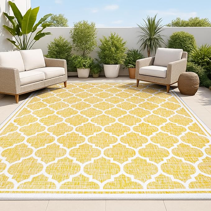 JONATHAN Y Moroccan Trellis Indoor Outdoor Area Rug 3X5 Yellow/Cream, Trebol Textured Weave for Backyard, Patio, Porch, Easy-Cleaning, High Traffic, Pet-Friendly, Non-Shedding (SMB109F-3)