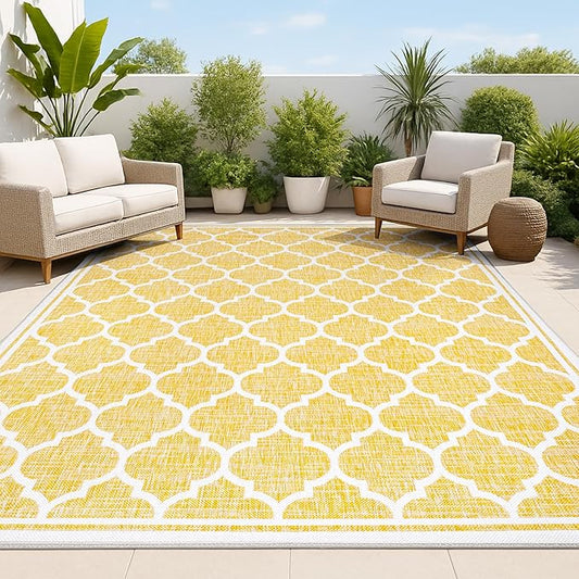 JONATHAN Y Moroccan Trellis Indoor Outdoor Area Rug 3X5 Yellow/Cream, Trebol Textured Weave for Backyard, Patio, Porch, Easy-Cleaning, High Traffic, Pet-Friendly, Non-Shedding (SMB109F-3)