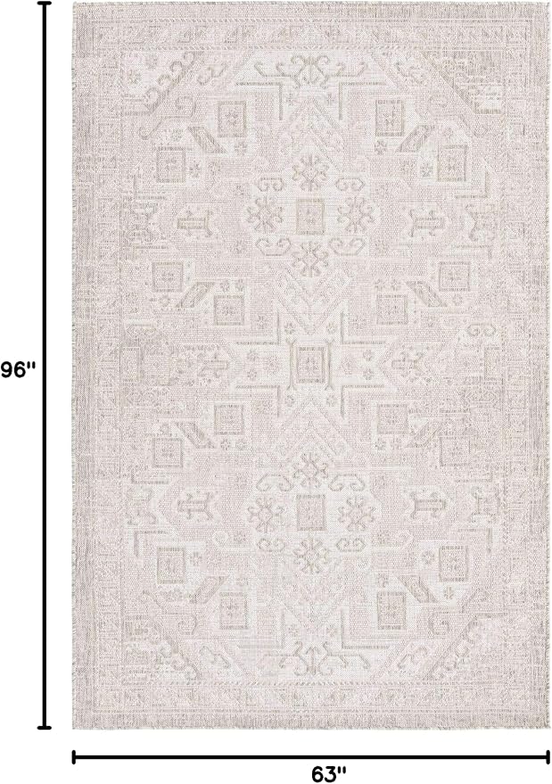 Unique Loom Outdoor Aztec Collection Area Rug - Coba (5' 3" x 8' Rectangle, Light Gray/ Ivory)