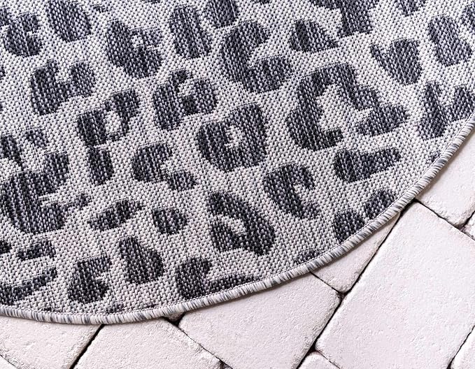 Unique Loom Outdoor Safari Collection Area Rug - Leopard (4' Round Light Gray/Gray)