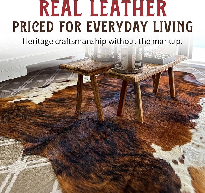 HIDES BAZAAR Brown Brindle Cowhide Rug 6x8 ft, Real Hair on Hide Area Rug | Brown, black and white brindle stripes. Genuine hair on hide tanned soft, cow skin rug that fits ranch to modern decor
