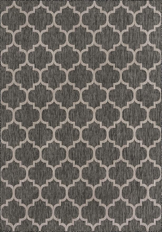 Unique Loom Outdoor Trellis Collection Area Rug (7' 1" x 10' Rectangle, Black/ Ivory)