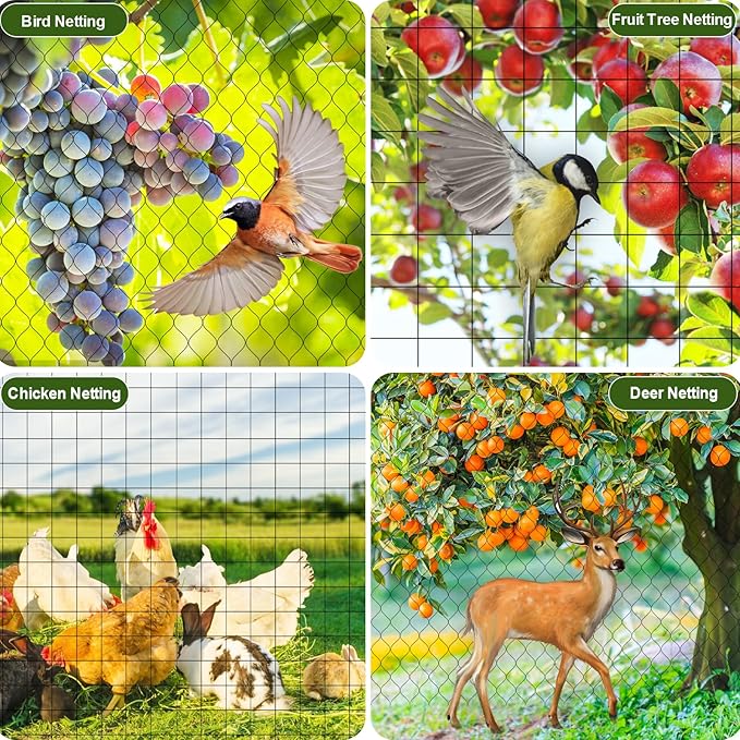 FEED GARDEN Deer Fence Netting Garden Netting Bird Netting - 7x100ft UV-Protected Garden Fence for Plant with 3/4" Fine Mesh - Includes 10 Stakes & 50 Zip Ties for Easy Installation