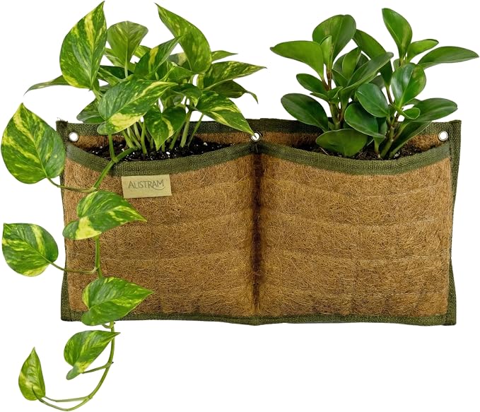 Wall Hanging Planter, 2 Pocket, Hanging herb Planter, wall Mounted Plant Holder, Vertical herb Garden, Plant Hanger Indoor, Boho Kitchen Decor, Porch and Balcony Decor, Fence planters