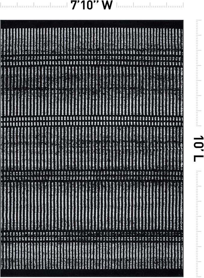 Rugshop Contemporary Stripe Lines High Traffic Area Rug Black 7'10" x 10' | Rectangular, Size 7'10" x 10', Living Room, Bedroom, Dining Room, Home Office, Kitchen, Entryway, Hallway, Nursery, Kids Room