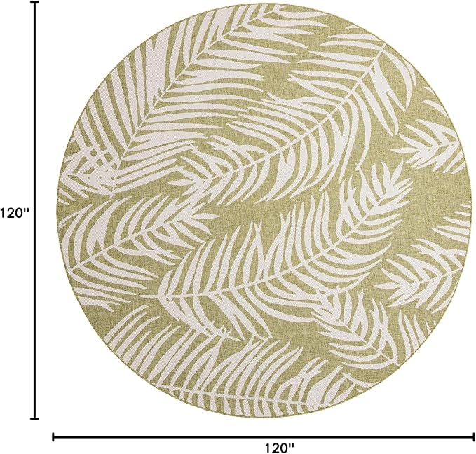 Unique Loom Outdoor Botanical Collection Area Rug - Palm (10' Round Green/Ivory)