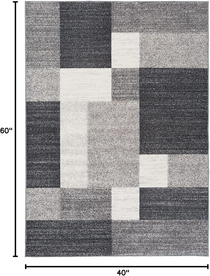 Rugshop Geometric Boxes Non-Slip Modern Living Room Area Rug Gray 3'3" x 5' | Non-Shedding, Rectangular, Size 3'3" x 5', Bedroom, Dining Room, Home Office, Kitchen, Entryway, Hallway, Nursery, Kids Room