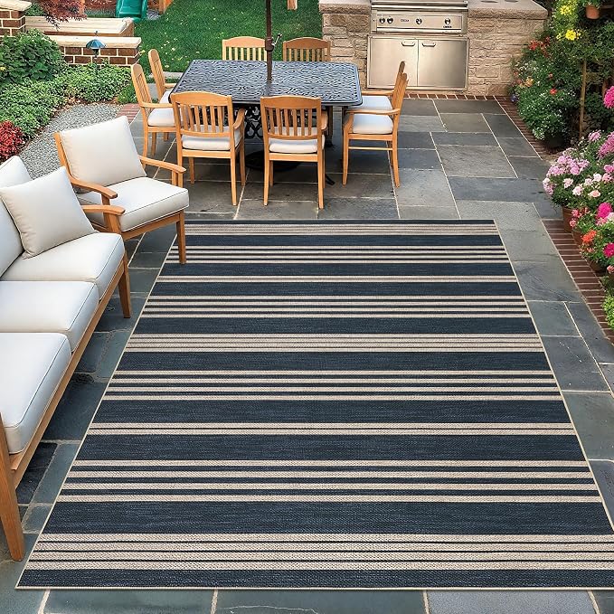 Garvee 5x7 Area Rugs Easy Jute Washable Rugs Living Room, Navy | Modern Line Print Area Rug Stain Resistant Easy Cleaning Throw Rugs Non Shedding Low Pile Floor Cover for Nursery Dining Room