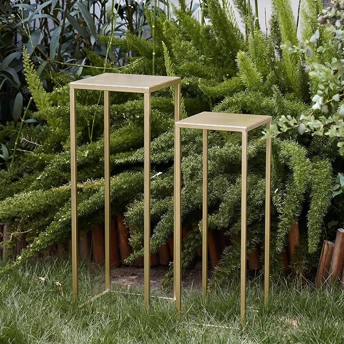 Pack of 2 Pre-Assembled Gold Plant Stand Indoor, Upgraded 0.6" Stable Steel Frame Metal Pedestal, Flower Stands Drink Table for Wedding Centerpieces, Living Room, Party, Patio Garden (Gold)
