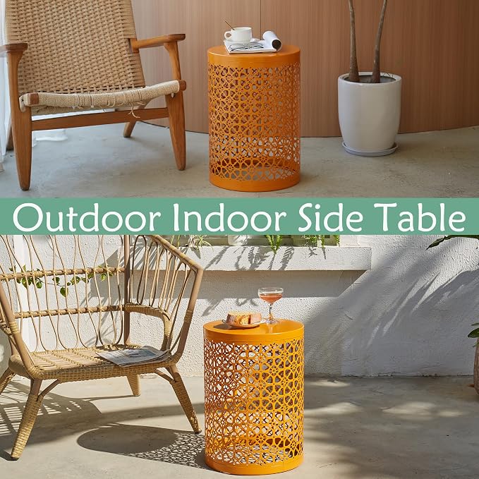 Y&M Outdoor Side Tables Set of 3, Metal Stacking Accent Tables, Round Patio Side End Tables for Outside, Poolside, Garden, Balcony, Indoor & Outdoor, Orange