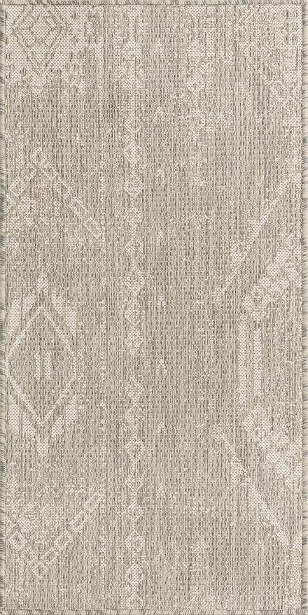 Unique Loom Outdoor Bohemian Collection Area Rug - Anthro (2' x 4' 1" Runner, Gray/ Ivory)