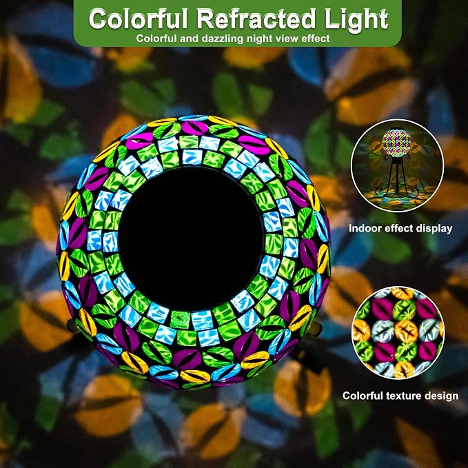 SAVENNA Mosaic Solar Gazing Ball 8 Inch,Glass Garden Globe with Auto On/Off for Yard, Lawn & Outdoor Decor,Multicolor