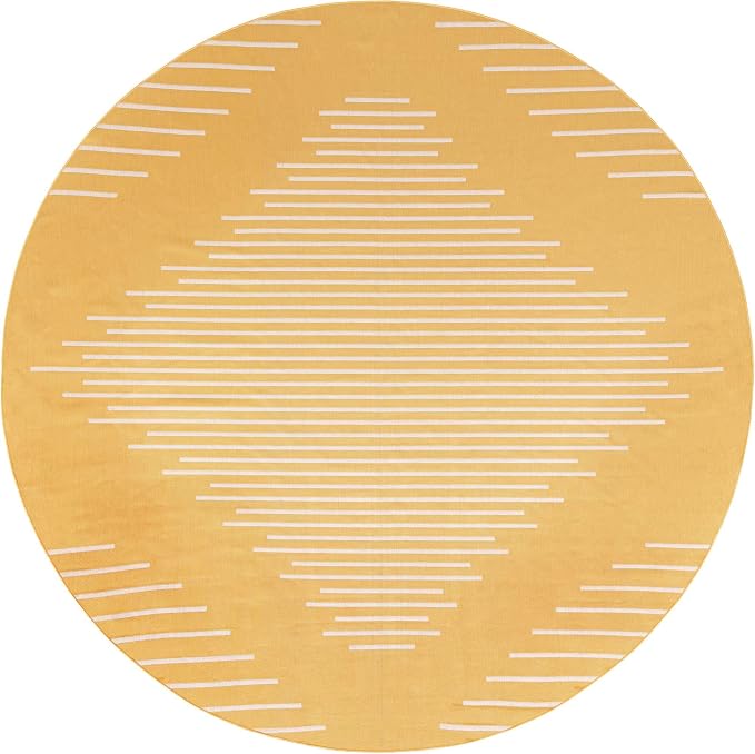 Unique Loom Outdoor Modern Collection Area Rug - Tambor (13' Round, Yellow/ Ivory)