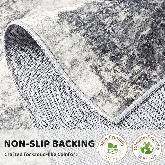 DMOYEST 3x12 Washable Runner Rug for Hallway Abstract Soft Carpet Runner | Neutral Modern Low Pile Area Rug Kid & Pet Friendly Non-Slip Carpet for Entryway Kitchen Dining Room - Grey