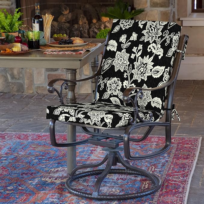 Arden 2-Pack Patio Dining Outdoor Chair Cushions, 20x44, Rain-Proof Seat Pad, Fade-Resistant Outdoor Cushion Ashland Black Jacobean