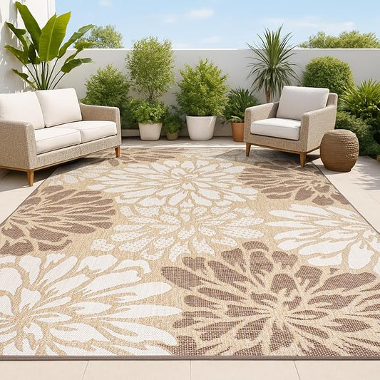 JONATHAN Y Floral Textured Weave Indoor Outdoor Area Rug 3X5 Brown/Cream, Zinnia Modern for Backyard, Patio, Porch, Easy-Cleaning, High Traffic, Pet-Friendly, Non-Shedding (SMB110I-3)