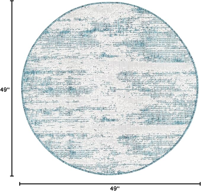 Unique Loom Outdoor Modern Collection Area Rug - Cartago (4' 1" Round, Teal/ Ivory)