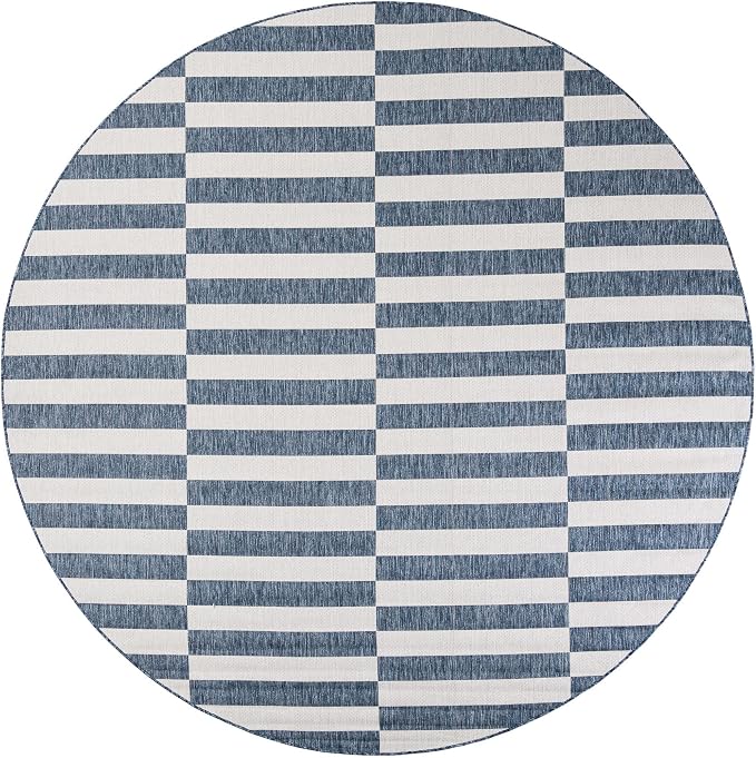 Unique Loom Outdoor Striped Collection Area Rug - Striped (10' Round Blue/Ivory)