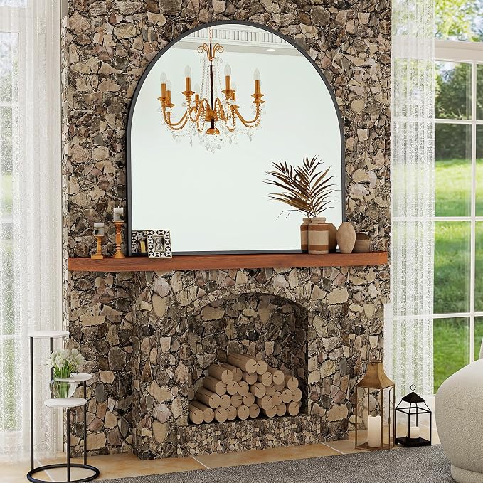 Wide Arched Wall Mirror, 38 x 40 inch Arch Bathroom Mirror Black | Wall Mounted Bathroom Vanity Mirror with Arch Metal Frame, Modern Room Decor for Bedroom, Entryway, Hanging or Leaning